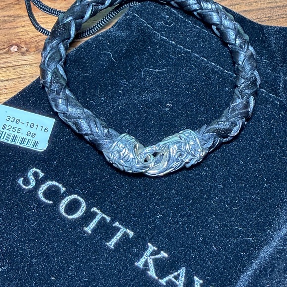 SCOTT KAY Equestrian Classic Woven Leather Bracelet with S.S .925. SIZE 8.5in - Picture 7 of 10